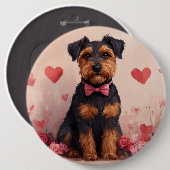 Airedale mit Rosen - Valentinstag Button (Vorne & Hinten)