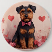 Airedale mit Rosen - Valentinstag Button (Vorderseite)