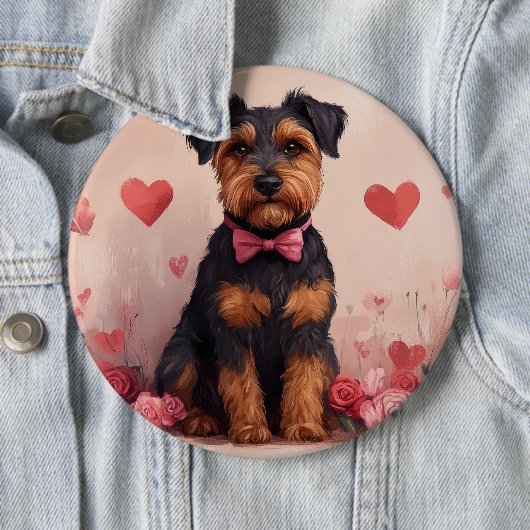 Airedale mit Rosen - Valentinstag Button (Beispiel)