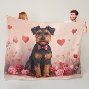 Airedale mit Rosen - Valentinstag Fleecedecke