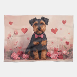 Airedale mit Rosen - Valentinstag Geschirrtuch