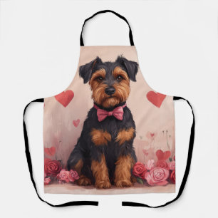 Airedale mit Rosen - Valentinstag Schürze