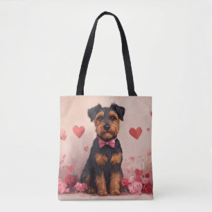 Airedale mit Rosen - Valentinstag Tasche