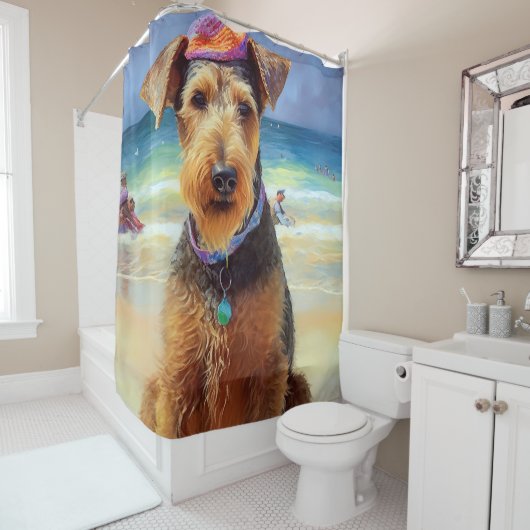 Airedale on Beach, Sommergeschenk für Hundefreunde Duschvorhang (Beispiel)