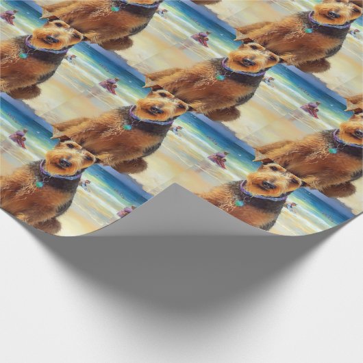 Airedale on Beach, Sommergeschenk für Hundefreunde Geschenkpapier (Ecke)