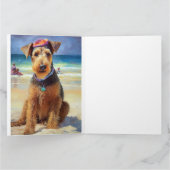 Airedale on Beach, Sommergeschenk für Hundefreunde Karte (Innenseite)