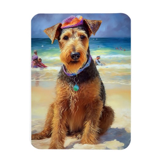 Airedale on Beach, Sommergeschenk für Hundefreunde Magnet (Vertikal)