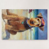 Airedale on Beach, Sommergeschenk für Hundefreunde Puzzle (Horizontal)