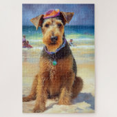 Airedale on Beach, Sommergeschenk für Hundefreunde Puzzle (Vertikal)