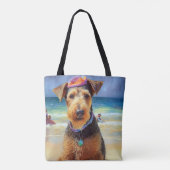 Airedale on Beach, Sommergeschenk für Hundefreunde Tasche (Rückseite)