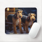 Airedale Schneebedeckte Schlittenfahrt Weihnachtsd Mousepad (Mit Mouse)