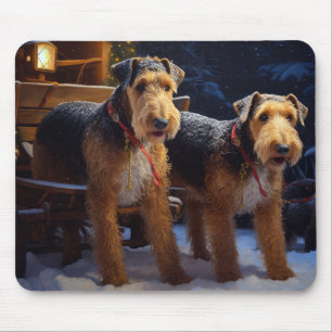 Airedale Schneebedeckte Schlittenfahrt Weihnachtsd Mousepad