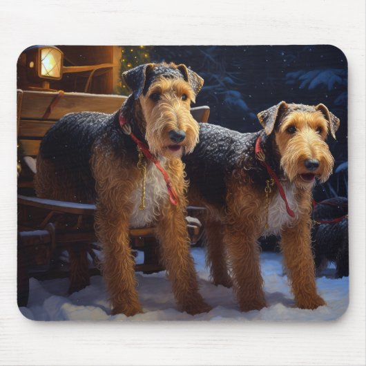 Airedale Schneebedeckte Schlittenfahrt Weihnachtsd Mousepad (Vorne)