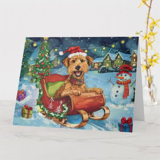Airedale Sleigh Snow Weihnachten Karte (Gelbe Blume)