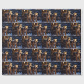 Airedale Snowy Sleigh Reiten Weihnachtsdekor Geschenkpapier (Flach)