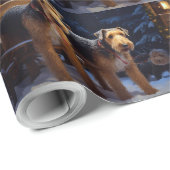 Airedale Snowy Sleigh Reiten Weihnachtsdekor Geschenkpapier (Rolleneckpunkt)