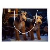 Airedale Snowy Sleigh Reiten Weihnachtsdekor Große Geschenktüte (Vorderseite)