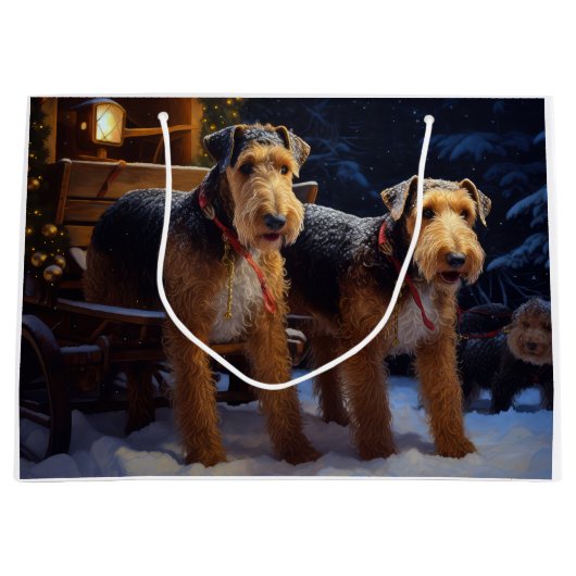 Airedale Snowy Sleigh Reiten Weihnachtsdekor Große Geschenktüte (Vorderseite)