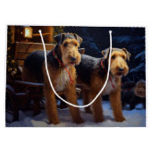 Airedale Snowy Sleigh Reiten Weihnachtsdekor Große Geschenktüte (Rückseite)