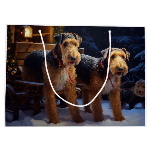 Airedale Snowy Sleigh Reiten Weihnachtsdekor Große Geschenktüte (Rückseite)