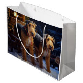 Airedale Snowy Sleigh Reiten Weihnachtsdekor Große Geschenktüte (Rückseite Schrägansicht)