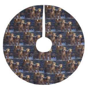 Airedale Snowy Sleigh Reiten Weihnachtsdekor Polyester Weihnachtsbaumdecke