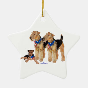 Airedale Terrier Amerikanische Flagge Keramik Ornament
