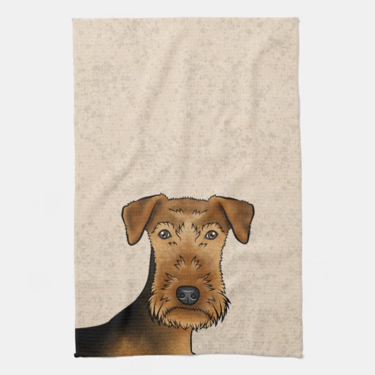 Airedale Terrier Bingley Terrier Dog Head Beige Geschirrtuch (Vertikal)