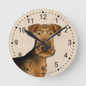 Airedale Terrier Bingley Terrier Dog Kopf auf Beig Runde Wanduhr (Vorderseite)