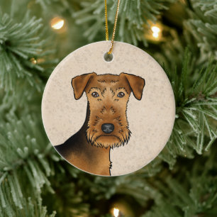 Airedale Terrier Bingley Terrier Dog Kopf und Name Keramik Ornament
