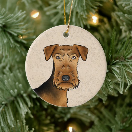 Airedale Terrier Bingley Terrier Dog Kopf und Name Keramik Ornament (Baum)