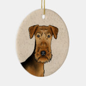 Airedale Terrier Bingley Terrier Dog Kopf und Name Keramik Ornament (Rechts)