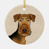 Airedale Terrier Bingley Terrier Dog Kopf und Name Keramik Ornament (Vorne)