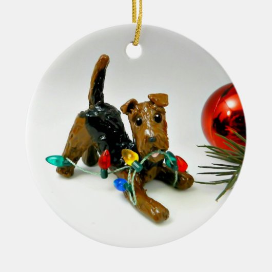 Airedale Terrier Black and Tan Tricolor Keramik Ornament (Vorne)