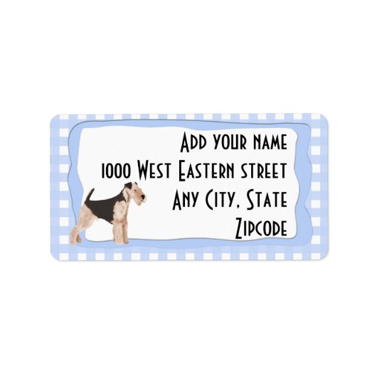 Airedale Terrier Blue Gingham Adressaufkleber (Vorne)