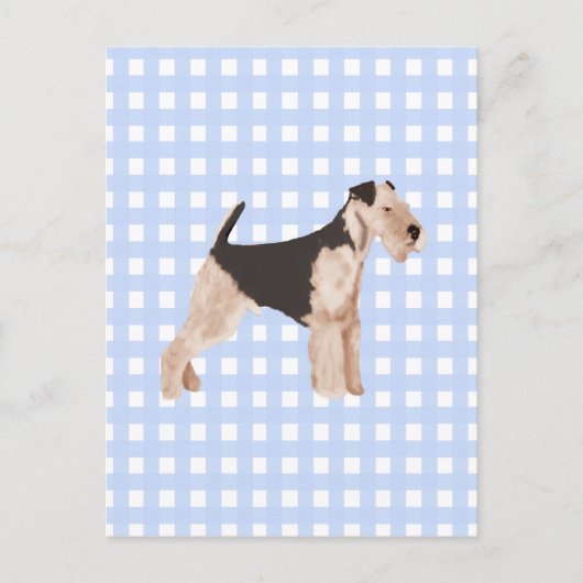 Airedale Terrier Blue Gingham Postkarte (Vorderseite)