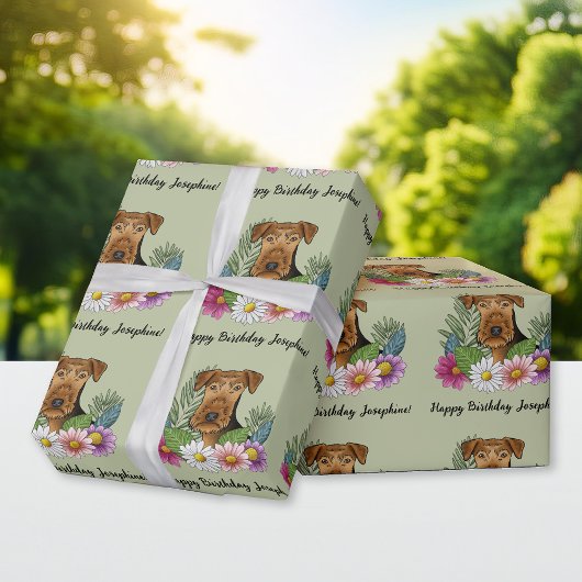 Airedale Terrier Blume Grün Geschenkpapier