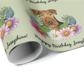 Airedale Terrier Blume Grün Geschenkpapier (Rolleneckpunkt)