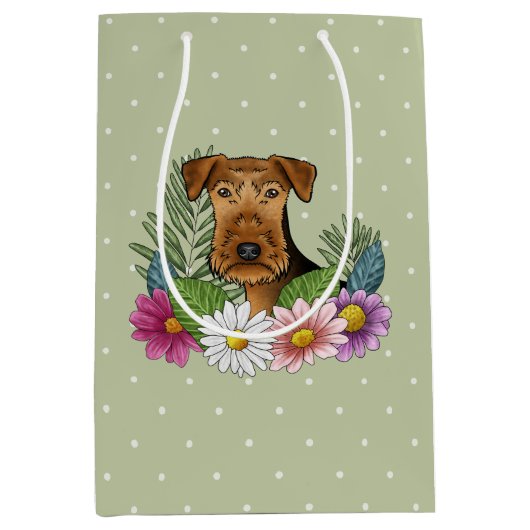 Airedale Terrier Blume Grün Mittlere Geschenktüte (Vorderseite)