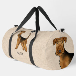 Airedale Terrier Cartoon Hund auf Beige mit Namen Duffle Bag