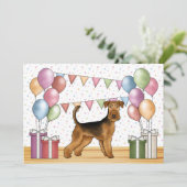 Airedale Terrier Cartoon Hund farbenfroh Geburtsta Einladung (Stehend Vorderseite)