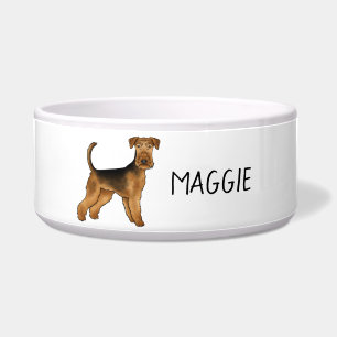 Airedale Terrier Cartoon-Hund mit individuellem Na Napf