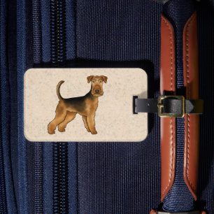 Airedale Terrier Cartoon-Hund mit individuellem Te Gepäckanhänger