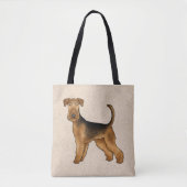Airedale Terrier Cartoon Hund Stehend auf Beige Tasche (Vorderseite)