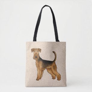 Airedale Terrier Cartoon Hund Stehend auf Beige Tasche
