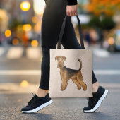 Airedale Terrier Cartoon Hund Stehend auf Beige Tasche