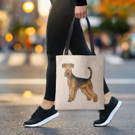 Airedale Terrier Cartoon Hund Stehend auf Beige Tasche