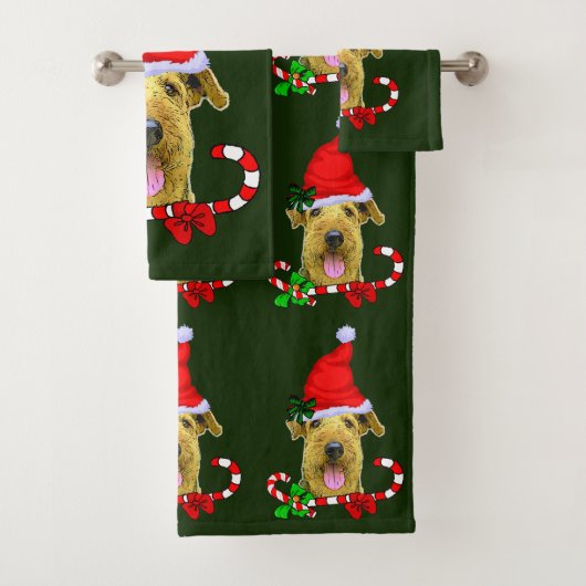 Airedale Terrier Christmas Badhandtuch Set (Insitu)