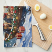 Airedale Terrier Christmas Boat Holiday Geschirrtuch (Viertel Falte)