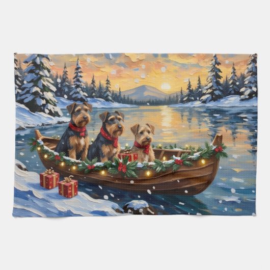 Airedale Terrier Christmas Boat Holiday Geschirrtuch (Horizontal)